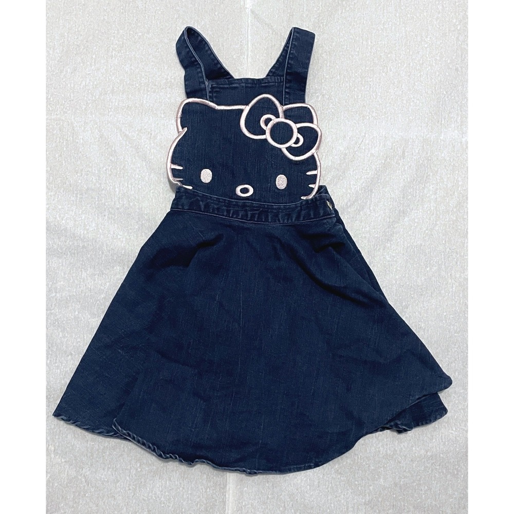 Hello Kitty Denim Skirt Blue Pink Jean Overalls Dress Size 6 6X Embroidered